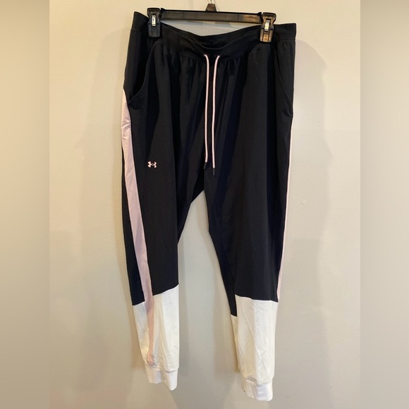 Under Armour Sweatpants Joggers Loose Large Black White Pink - Picture 2 of 8